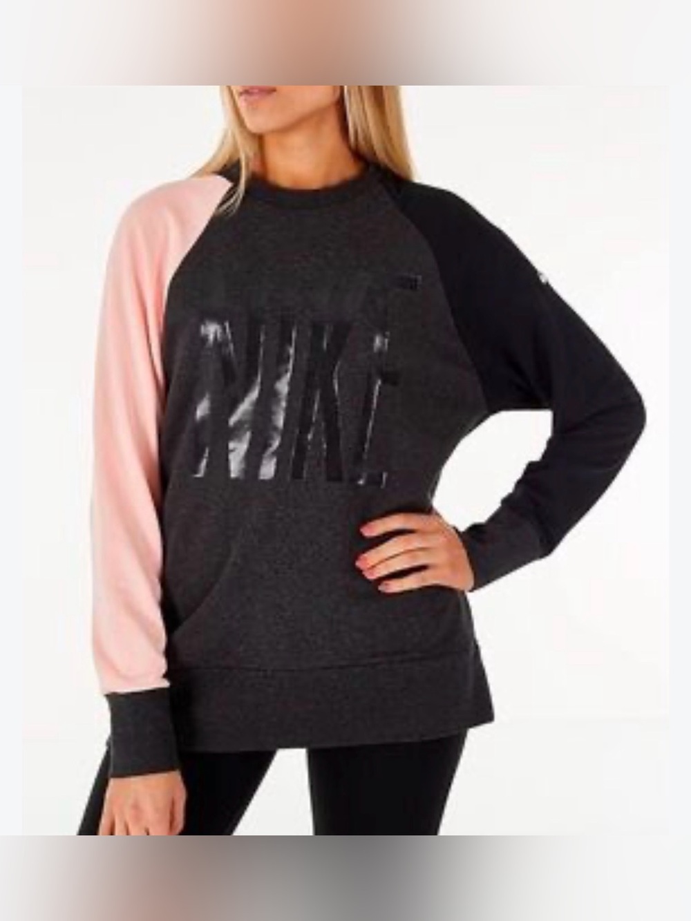 Nike Women’s Colorblock Logo Sweatshirt - Dark Gray/Pink/Black